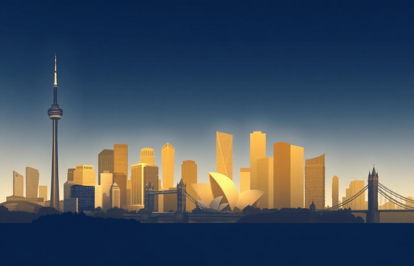 Toronto, London and Sydney skyline collage